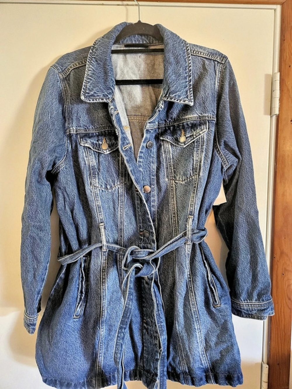 Lane Bryant Notch-Collar Belted Denim Jacket Blue Size 18
